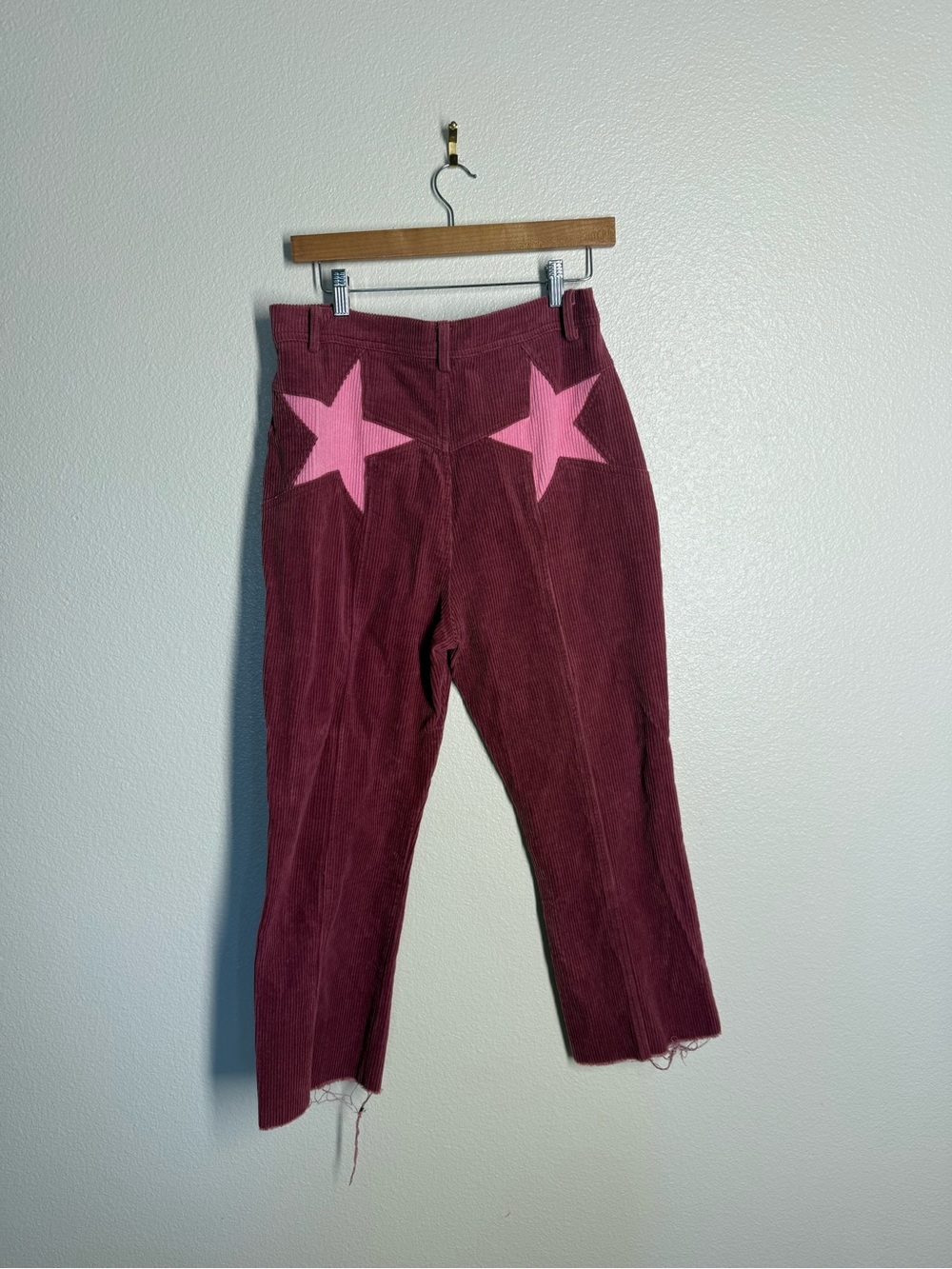 Nasty Gal Burgundy Corduroy Pants with Pink Star Accents